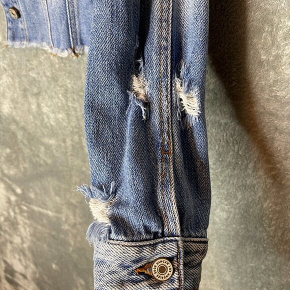 Kancan Women Grunge Punk Hip Hop Trucker Crop Destroyed Denim Jacket Stretch M - Picture 6 of 14